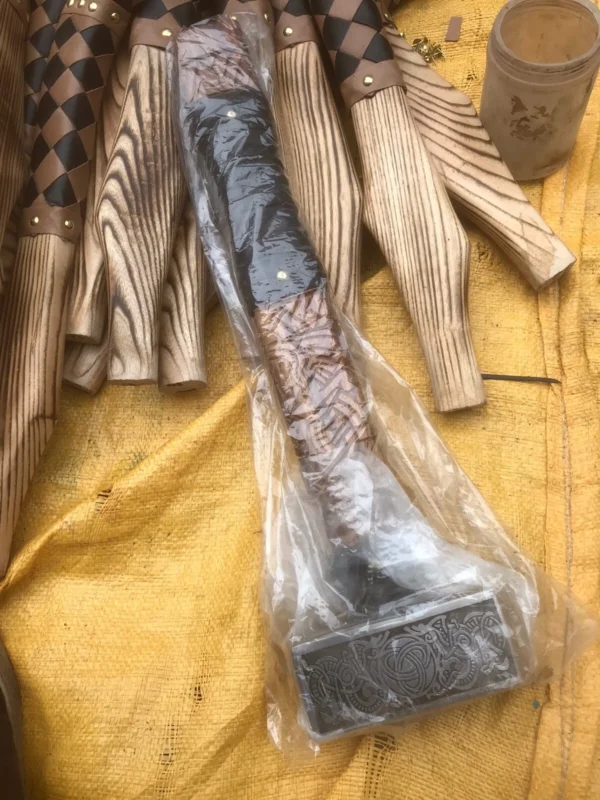 Custom Handmade Viking War Hammer - Thor's Mjölnir Style | Engraved 5160 Steel & Ash Wood Handle - Image 6