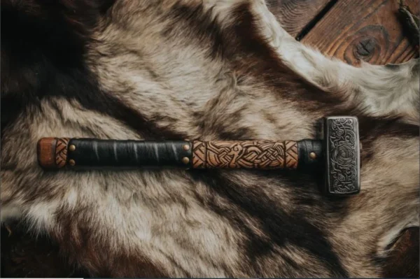 Custom Handmade Viking War Hammer - Thor's Mjölnir Style | Engraved 5160 Steel & Ash Wood Handle - Image 2